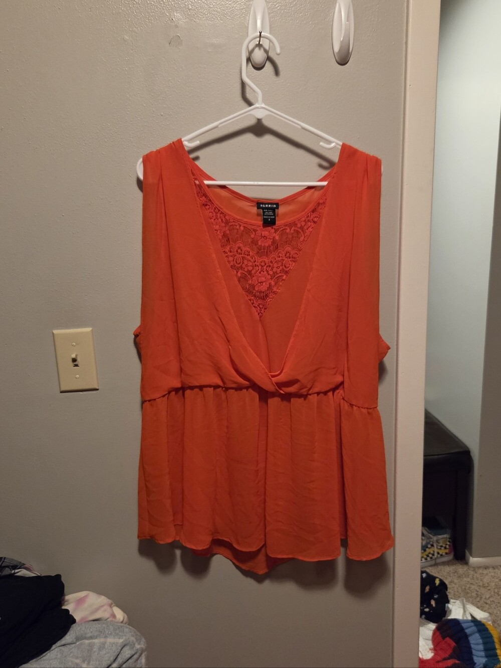 Torrid Orange Lace-Inset V-Neck Sleeveless Tank